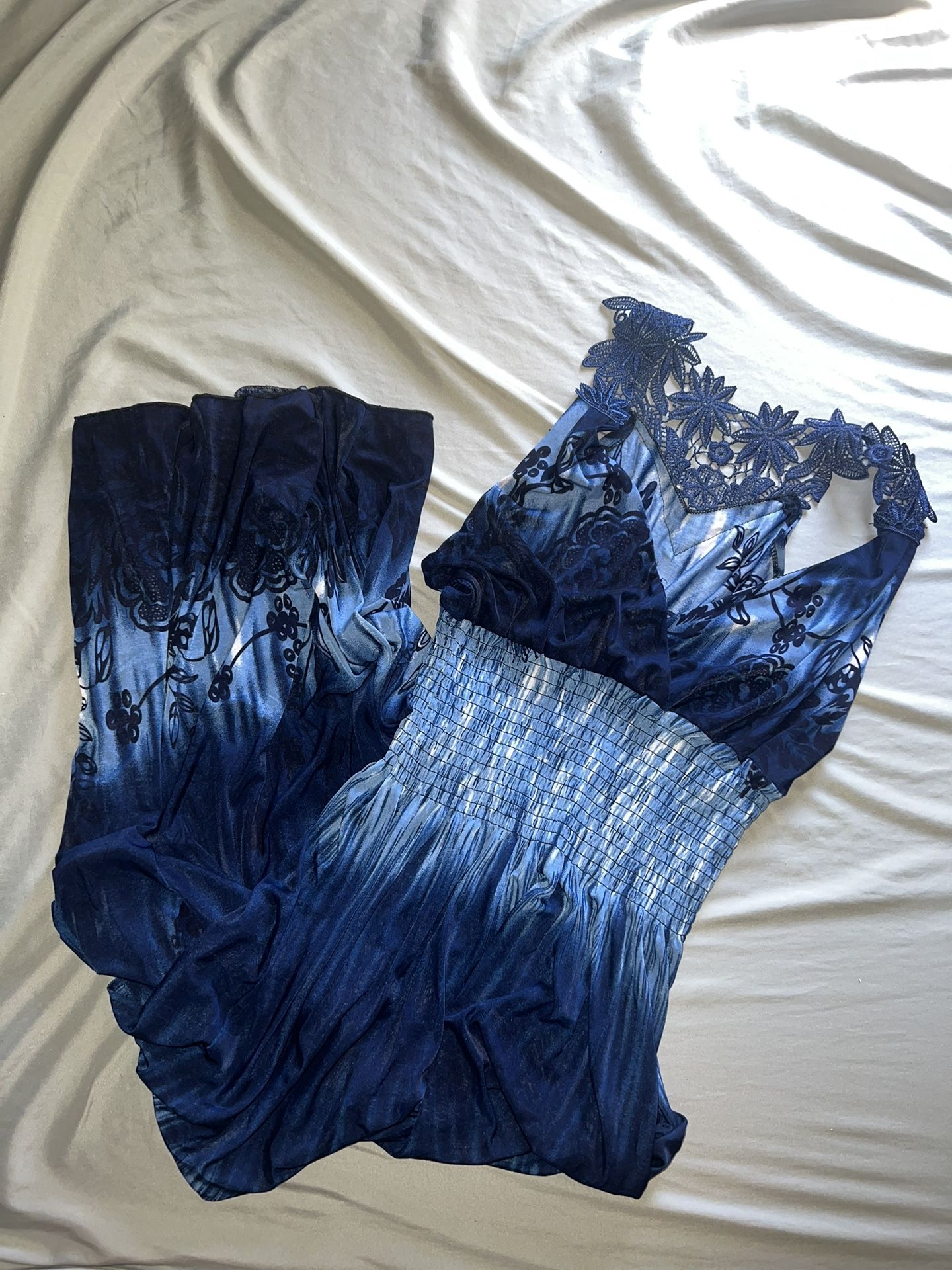 Blue Tye Dye Floral Maxi Dress