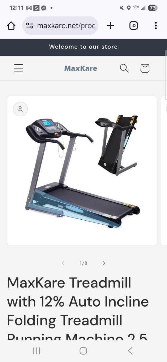 Maxkare Folding Treadmill 2.5 H. P. 12 Level Auto Incline 8.5 MPH 15 Programs