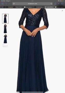La Femme Long Chiffon Evening Gown with Sequined Bodice 