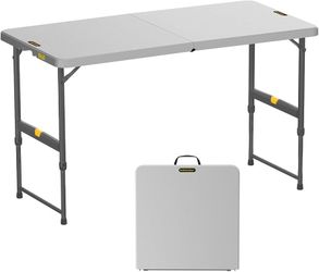 CLEARANCE Folding Table 4 Foot Quick Adjust Portable Plastic 4 Heights Effortless Adjustable Height Small Card Table, Fixing Lock Indoor Outdoor Use f