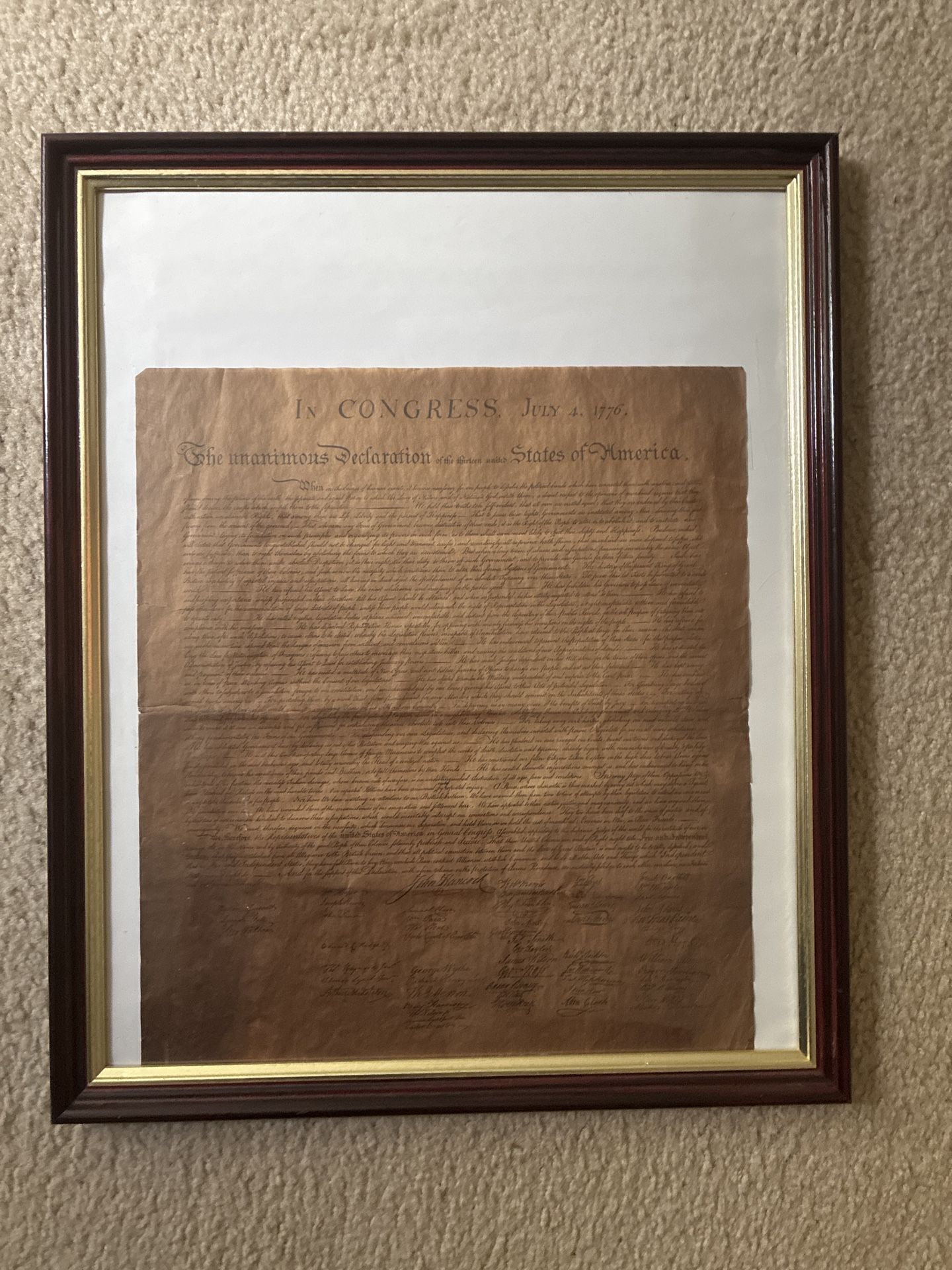 Framed Declaration of Independence Replica