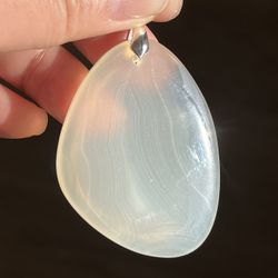 Stainless Steel Milky Agate Free Form Pendant 