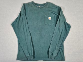 Carhartt Men L Tall Hunter Green Cotton Long Sleeve Pocket Tee