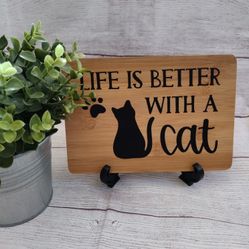 Life Is Better With A Cat Farmhouse Style Wood Sign Decor 