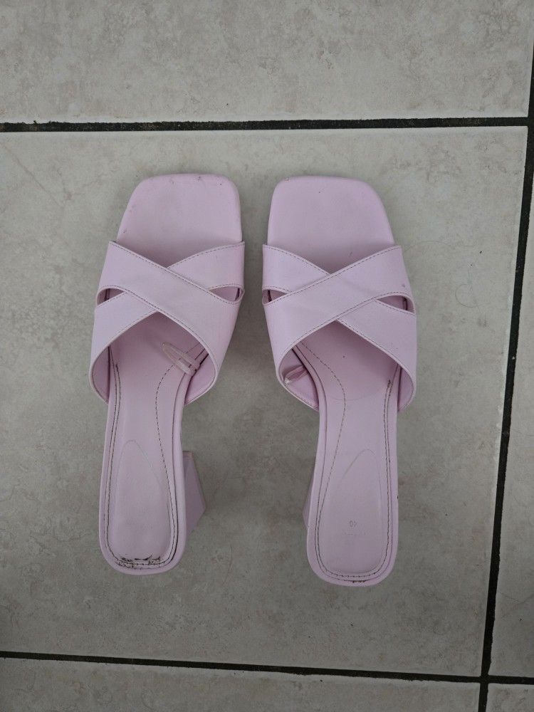 Zara Baby Pink /violet Block Heel Sandals Shoes Mules Women's Size US 9.5 EUR 40