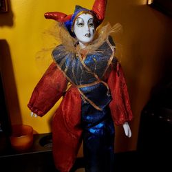 Vintage Porcelain Doll Harlequin 