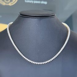 10k solid yellow gold 3CTW Natural Diamond Tennis Necklace illusion set 18” chain 3.4mm