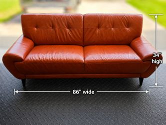 Cindy Crawford Home Leather Loveseat - Mid-Century Modern Terracotta
