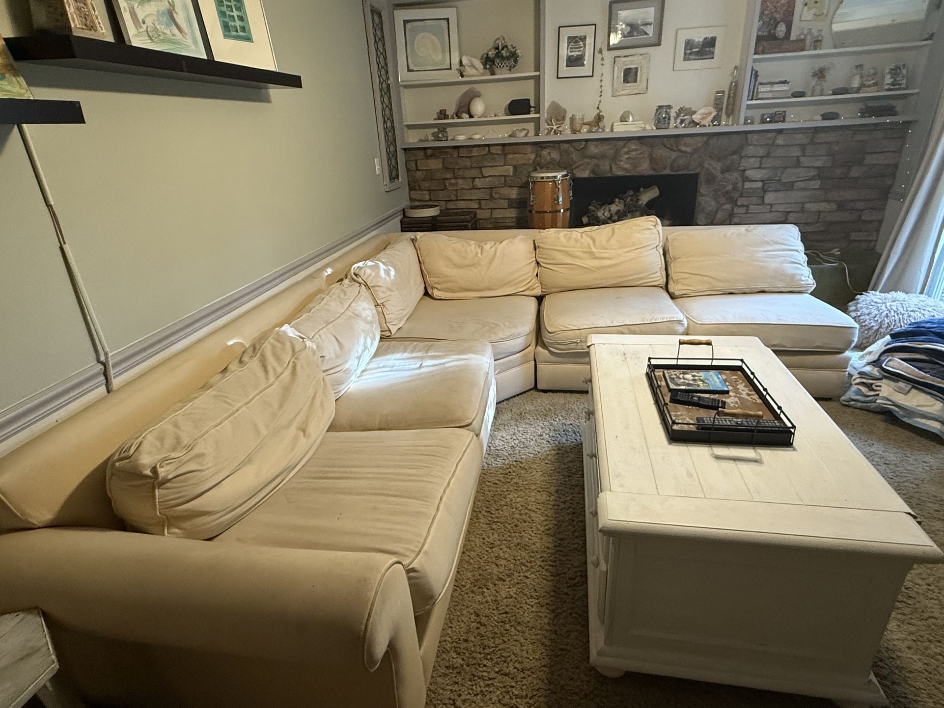 Crate & Barrel Sectional, Farmhouse Coffee Table, Tv Stand 
