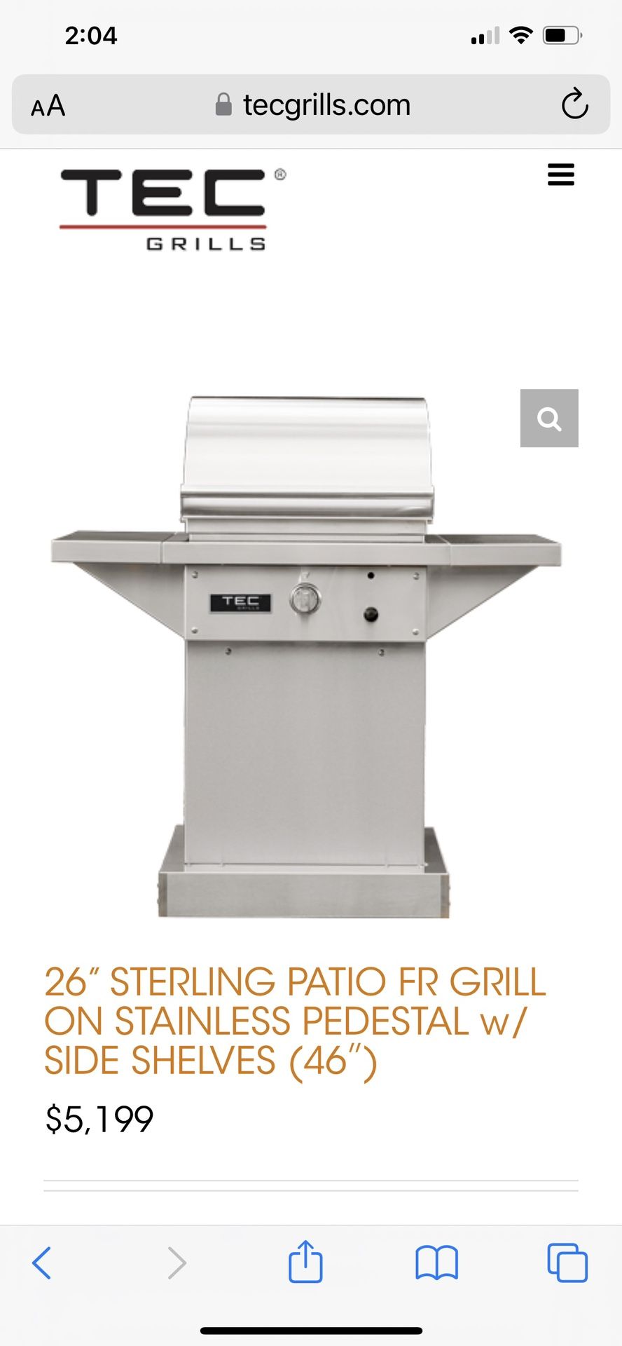 26” STERLING PATIO FR GRILL ON STAINLESS PEDESTAL w/ SIDE SHELVES (46″)