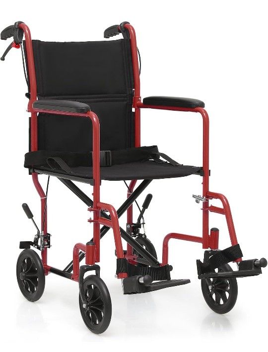 monicare Lightweight Wheelchair for Adults, with Locking Hand Brakes, 8 Inch Rear Wheels and Back Folds Down User-Friendly Transport Compact 16 Inch