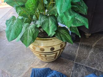 Large Ceramic Planter with Artificial Plant