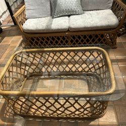 Rattan Sofa, chair  and Glass Table Set