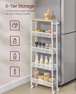 Metal Frame Slim Rolling Cart, 5-Tier Storage Cart with Handle