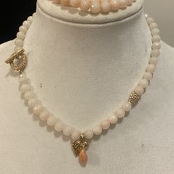 Mystic Pink Moonstone14k Gold hearts pave crystal Necklace