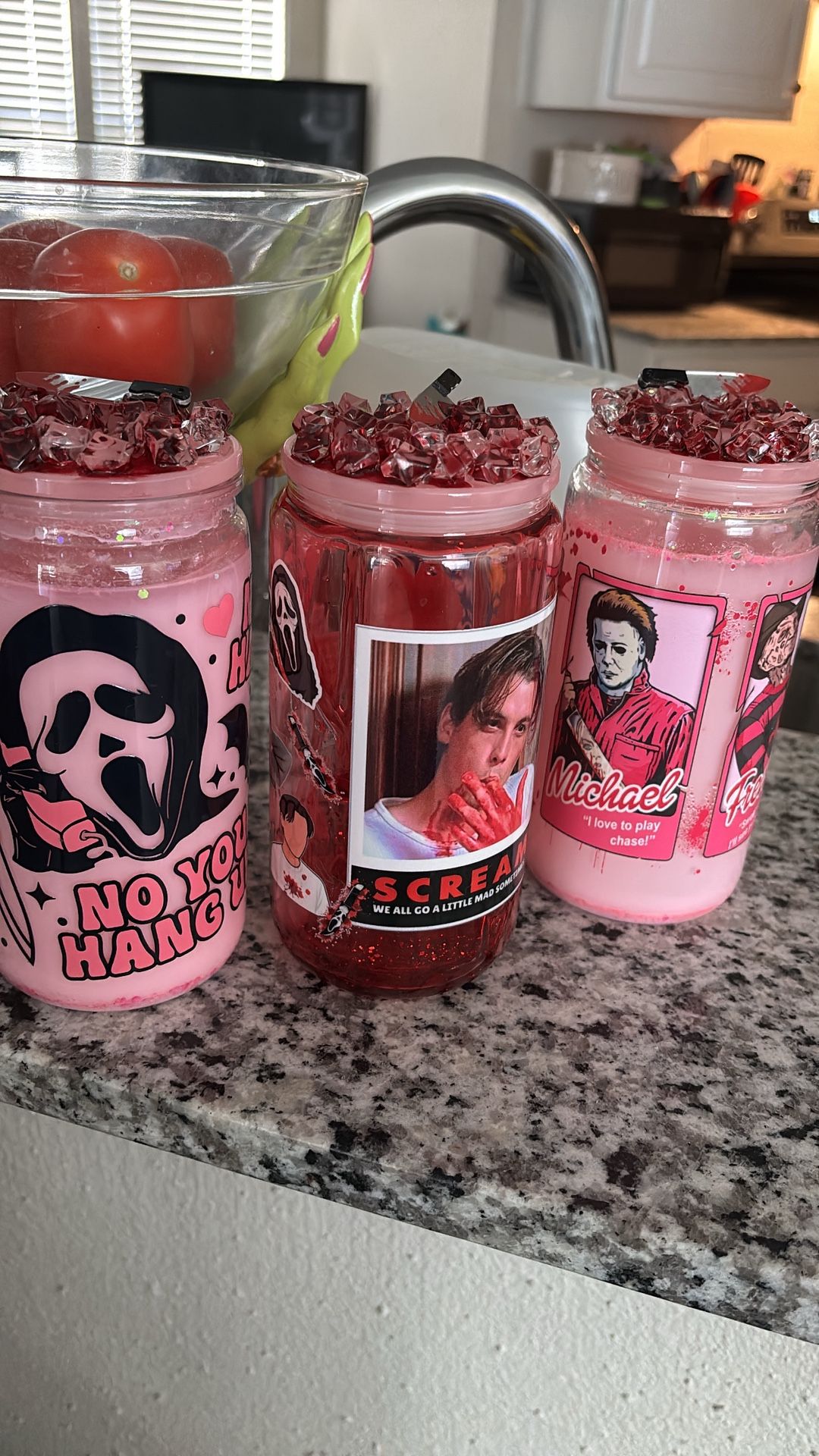 Horror 16oz Libby Cups With Knife Topper