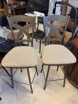 Set of 2 Metal Bar Stools with Upholstered Seats