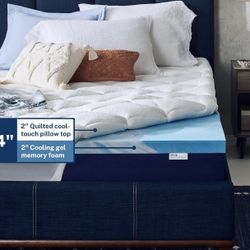 Sleep Innovations Cooling Comfort Gel Memory Foam Dual Layer Mattress Topper, 4 Inch, King Size, Pillow Top Cover