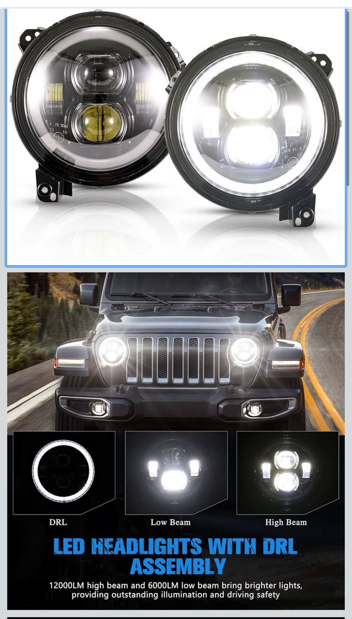 Jeep Wrangler 9” LED Headlights With Halo