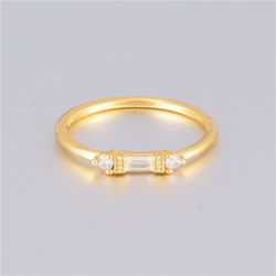 "Gold White Chic Rectangle Round Gems Dainty Ring for Women, VIP177