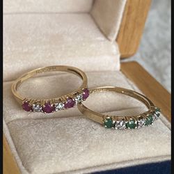10K, Yellow, Gold, Emerald, And Ruby Ring Set 