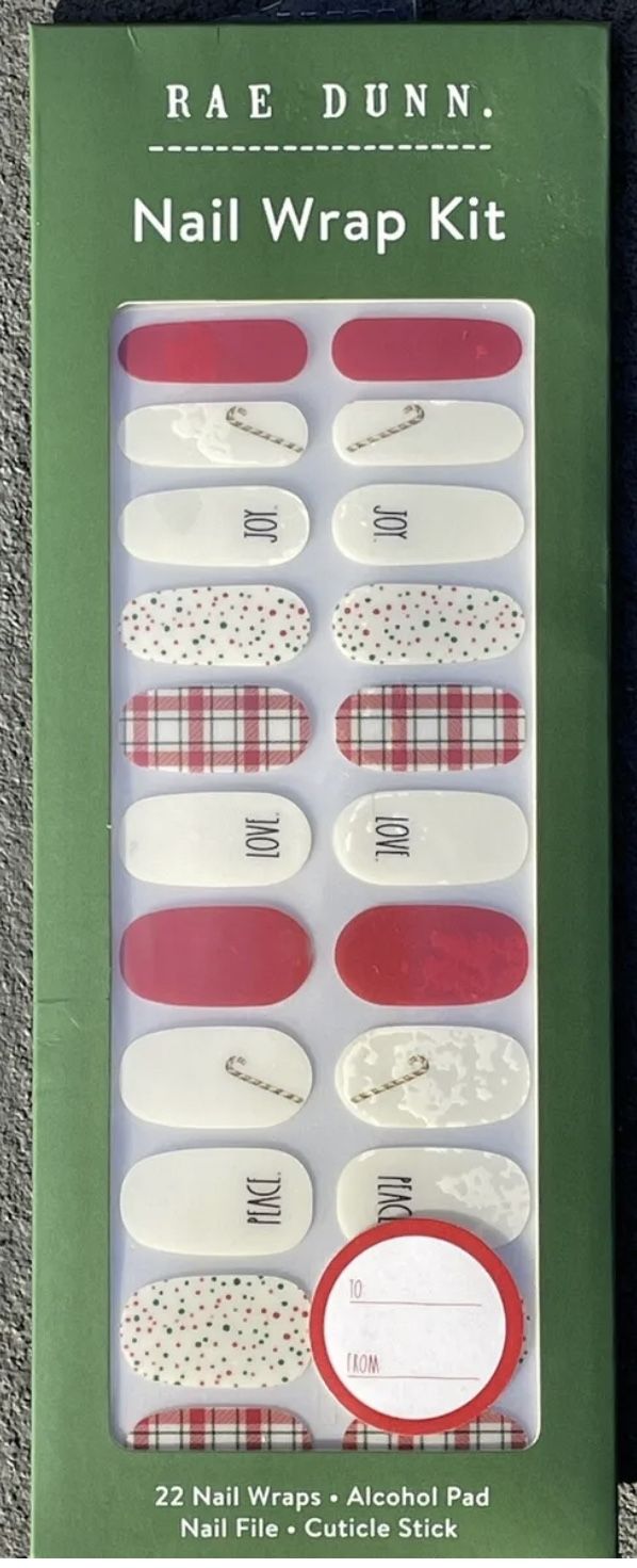 Rae Dunn Nail Wrap Kit Christmas Plaid Joy Peace Candy Cane Manicure Sticker Set #2332