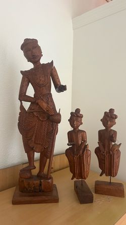 Vintage Hand-Carved Wooden Figurines – Set of 3