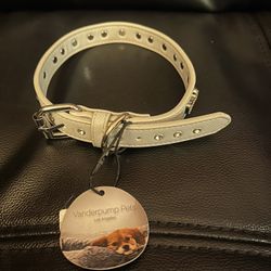 Vanderpump Pets Diamond & Bones Leatherette Grey Dog Collar 20” New