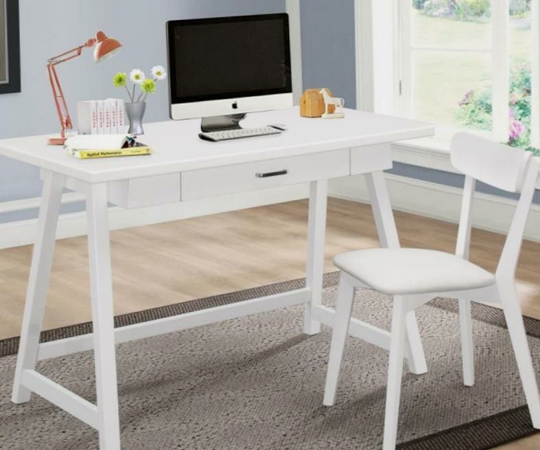 White Writing Desk + Chair Set