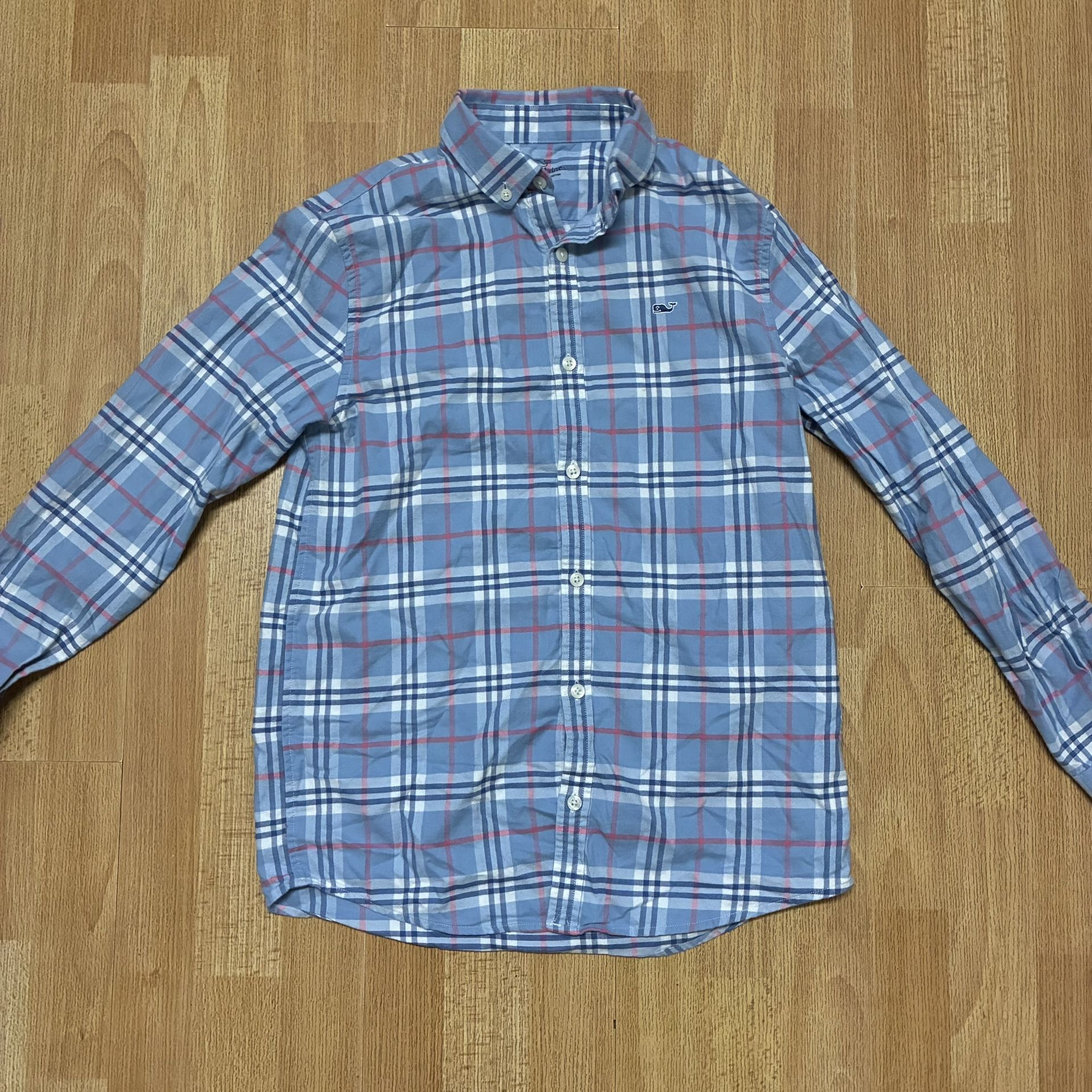 Vineyard Vines Boys Button-Down Shirt Size L (14/16) Blue Red Plaid Long Sleeve