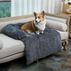 Coohom Calming Dog Bed Pet Couch Protector Dog Cat Bed Mats for Furniture with Removable Washable Cover,Plush Sofa Cover Cushion with Soft Neck Bolste