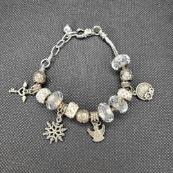 Silver Charm Bracelet with Crystal Beads