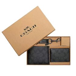 COACH BOXED 3 IN 1 WALLET GIFT SET IN SIGNATURE CANVAS BLACK/BLACK/OXBLOOD