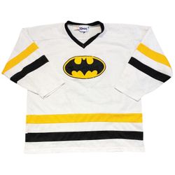 Vintage Batman White Hockey Jersey - DC Comics - Kobe Brand- Size Men's XL