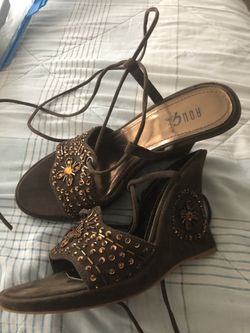 New ladies brown wedge sandal