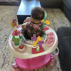 Bright Starts Bounce Bounce Baby 2-in-1 Activity Center Jumper & Table - Playful Palms Pink, 6 Months and up