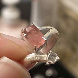 Handmade Beautiful Pink Tourmaline & Zircon Gemstone Pure 925 Silver Ring 
