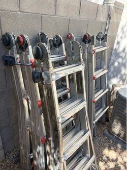 5 Used 16-17ft Multi Task Extension Ladders and Tools