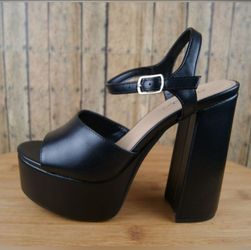 Soda Black Platform Wedge Sandals