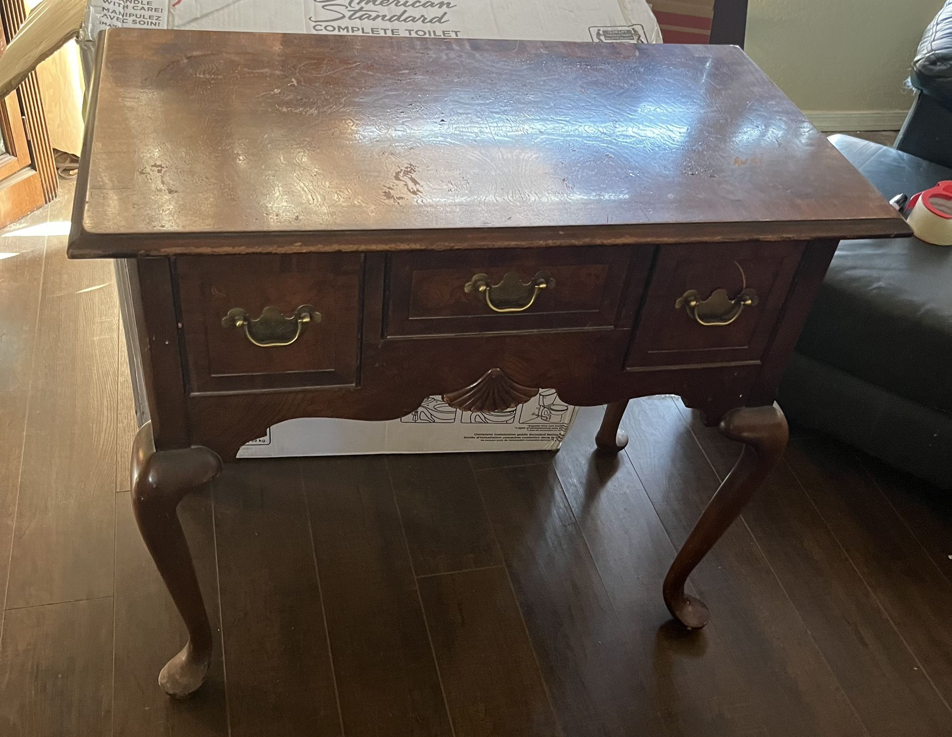 Heckman Burled Walnut 3 Drawer Table