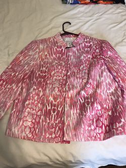 Kim Rogers pink suit jacket blazer 14p open front