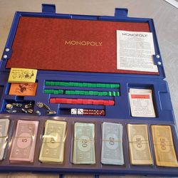 Rare Vintage 1973 MONOPOLY Game with Blue Hard Plastic Travel Case. Great for any toy or board game collector