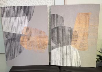 (2) Grey, Black, White and Gold Wall Paintings