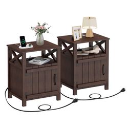 Brand New Farmhouse Nightstands with Charging Station – Set of 2