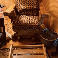 Solid Wood Hand Crafted Harley Davidson Rocker Glider With Glider Foot Stool. 