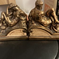 Antique Nude Man And Woman Bookends Fully Brass 