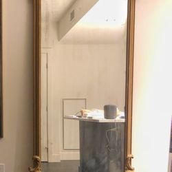 Large Antique Guilded Mirror with Marble top Base 