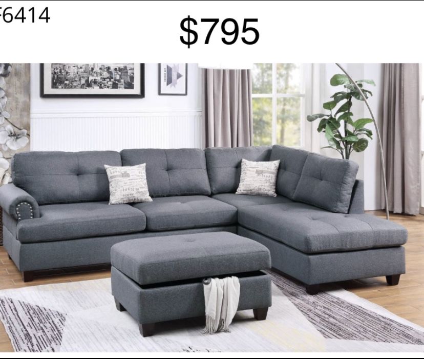 3-Pc Sofa Set. Blue/gray. 