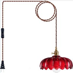Plug in Vintage Pendant Light: Hanging Light Plug in Red Glass Hanging Lamp,