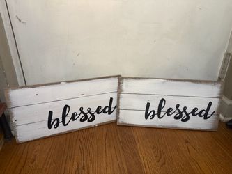 Set of 2 Rustic Wood Blessed Signs
